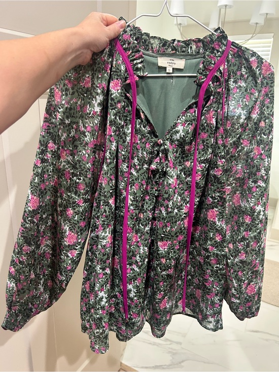 entro Tops - entro Green Floral Blouse with Pink Accents